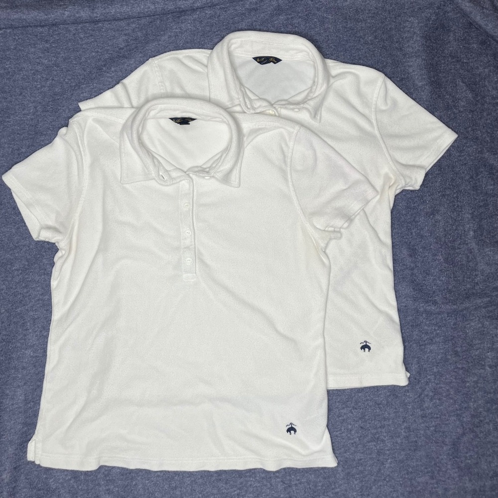Brooks Brothers White Terry Cloth Polo Shirt Lot of 2 Size Large Short Sleeve